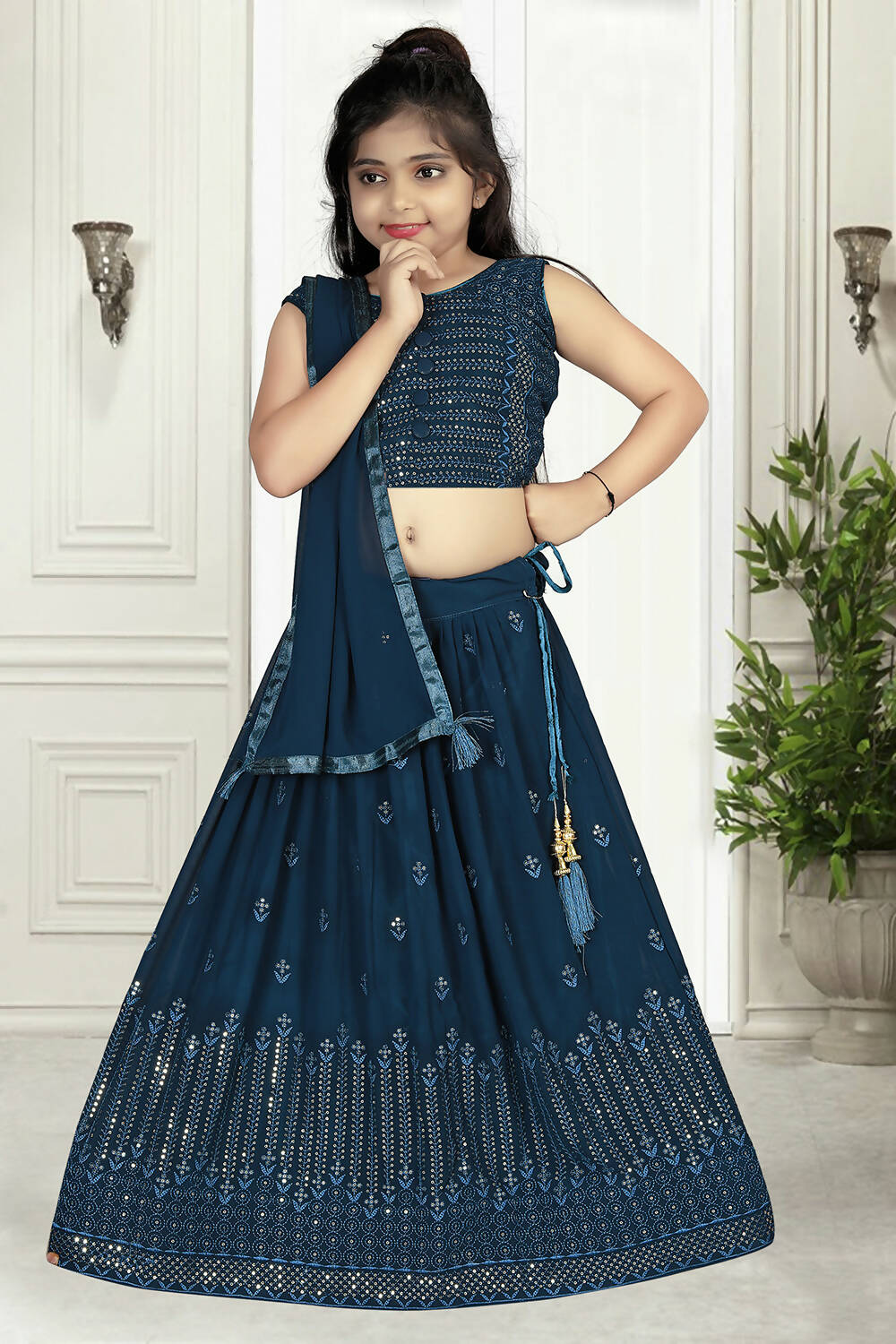 Wedding Designer Rama Pure Georgette Kidswear Lehenga - Aaradhna | Grocsy