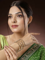NVR Women's Set of 4 Gold-Polished Beads Handcrafted Traditional Bangles