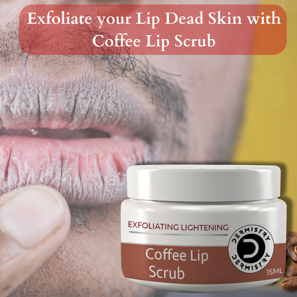 Dermistry Exfoliating Lightening Coffee & Sugar Lip Scrub for Dark Dry Chapped Lips & Pigmentation | Grocsy