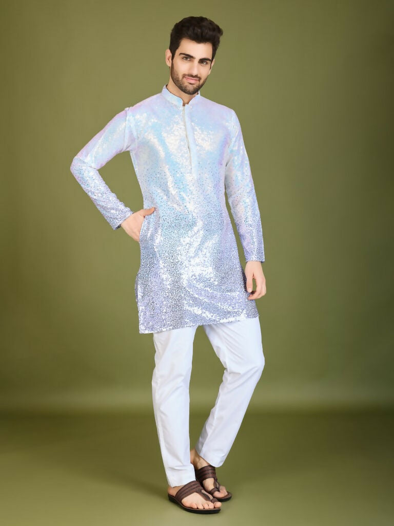 Vastranavya Ombre Purple Premium Real Georgette Thread Sequence & Embroidery work Kurta | Grocsy