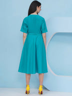 Joban Fashion Teal Blue Dress with Belt | Grocsy