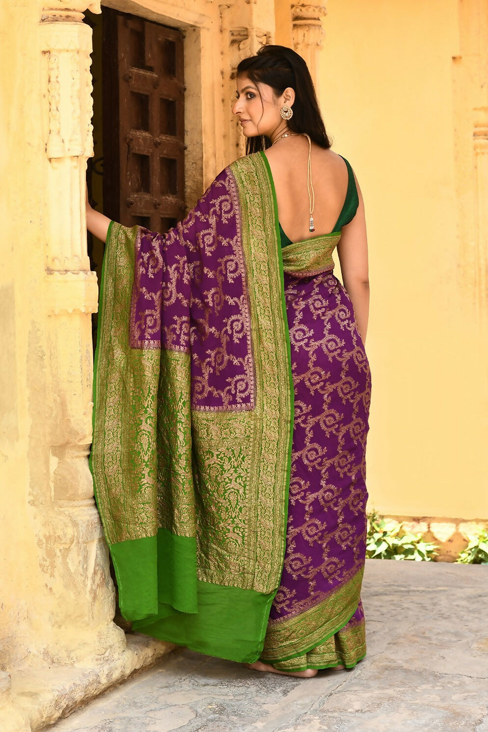 Joban Fashion Purple Crepe Chiffon Pure Handloom Banarasi Silk Saree | Grocsy
