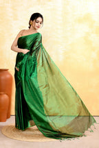 Piyari Fashion Women's Green Dual Tone Organic Tissue Saree With Blouse Piece | Grocsy