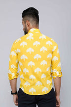 Miravan Men's Yellow and White Floral Printed Full Sleeves Cotton Casual Shirt | Grocsy