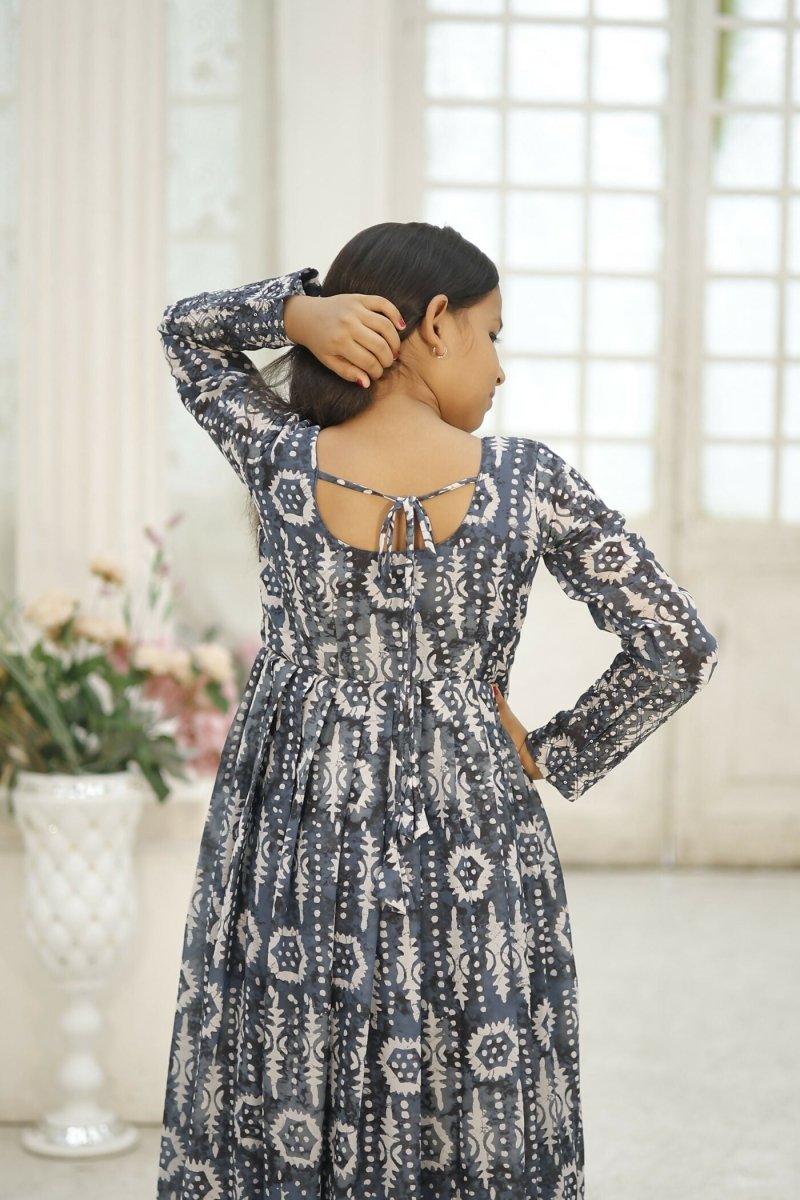 Aayaa Designer Printed Faux Georgette with Embroidery Zari Sequins-work Kids Gown | Grocsy