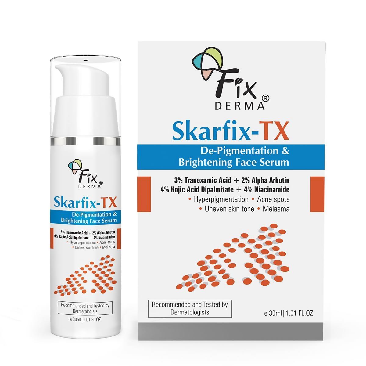 Fixderma Skarfix - TX with Tranexamic Acid + 4% Kojic Acid + 4% Niacinamide & 2% Alpha Arbutin Face Serum | Grocsy