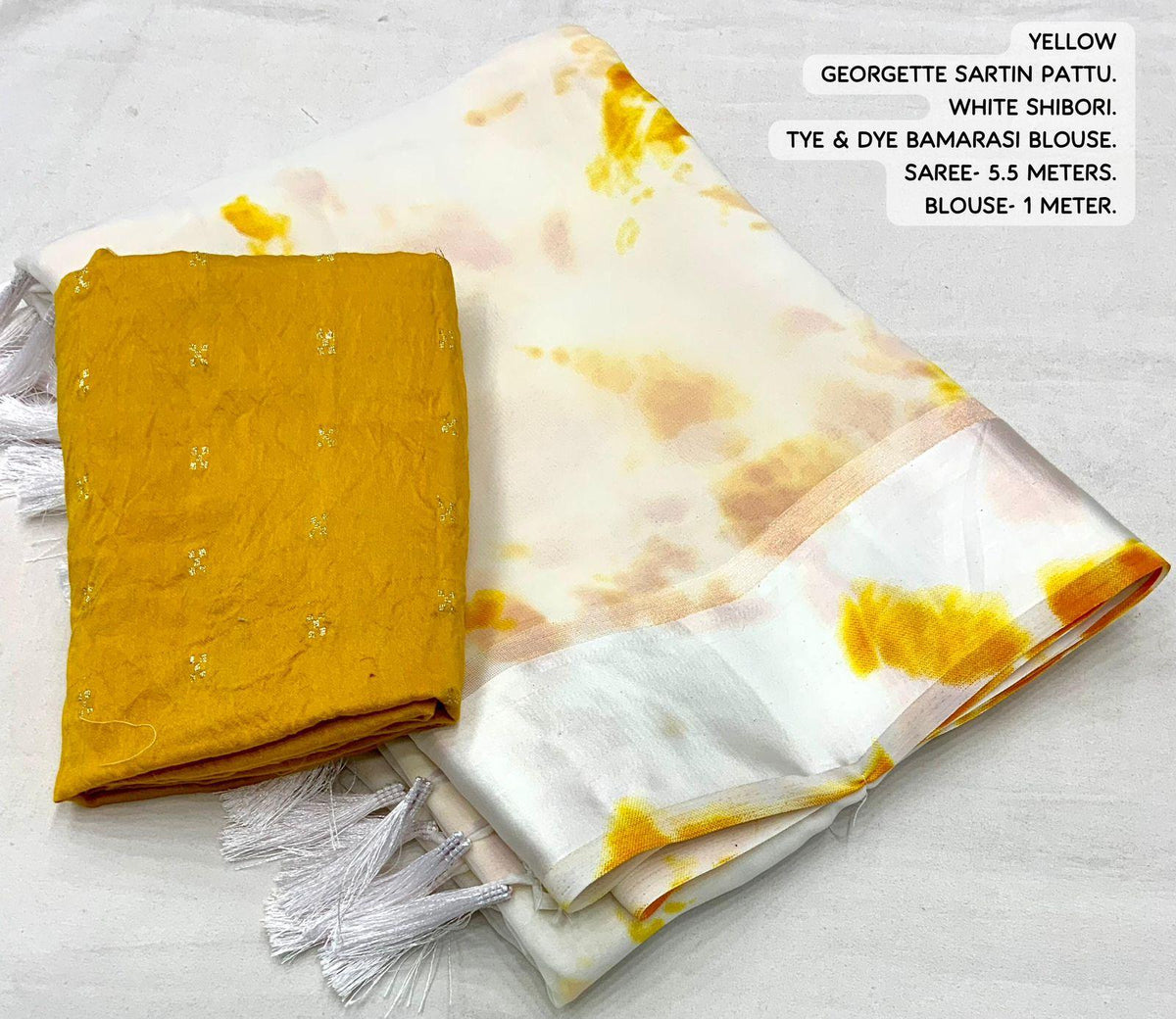 Yellow Poly Georgette Tie And Dye Saree with Unstitched Blouse - A2M | Grocsy