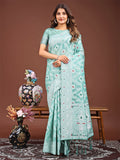 Shree Shyam Fashion Pankhuri Sea Green Linen Cotton Saree | Grocsy