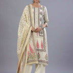 Juniper Women Yellow Rayon Printed Kurta, Pants and Dupatta Set | Grocsy