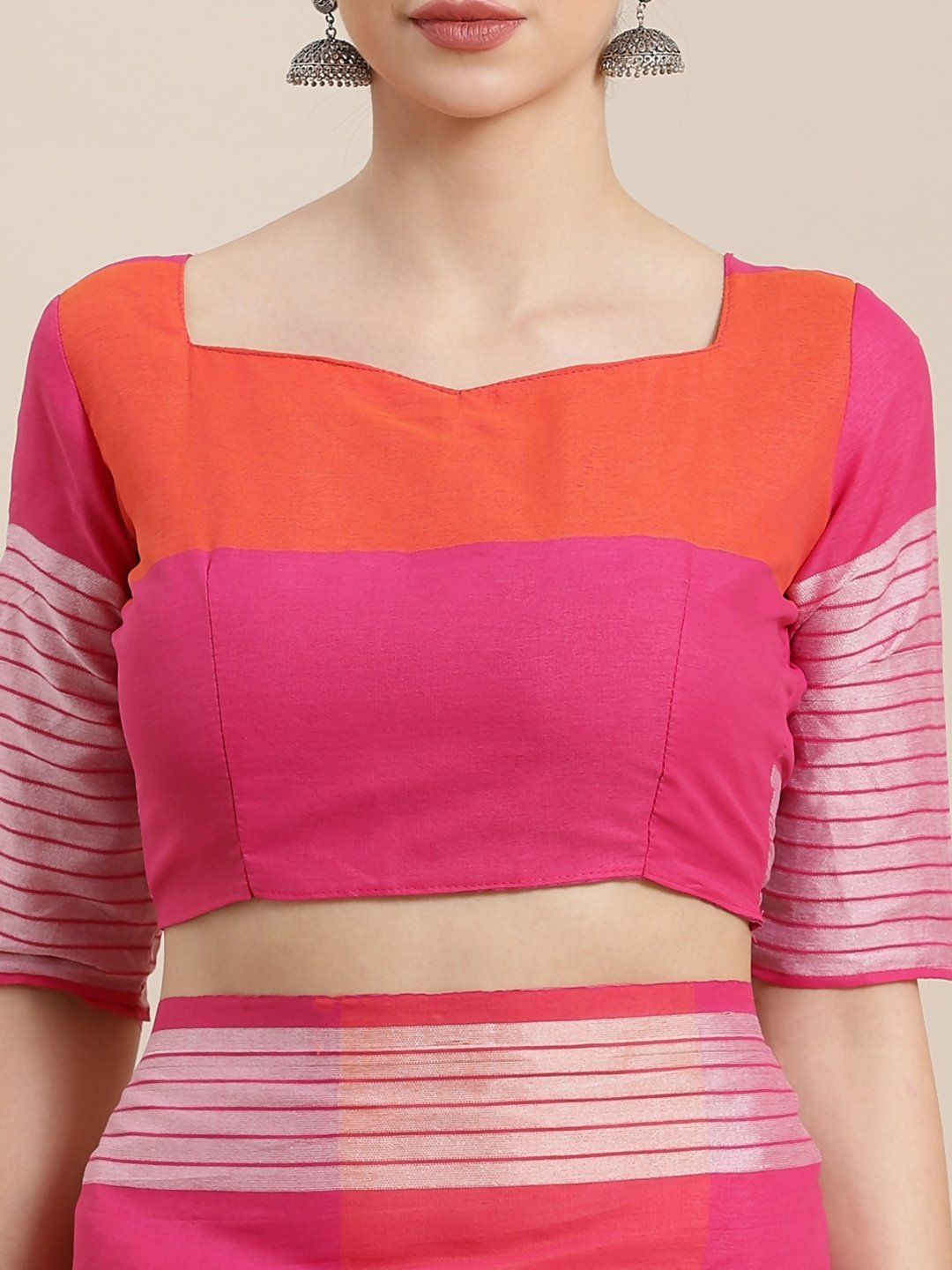 Saree Mall Pink & Orange Checked Saree | Grocsy