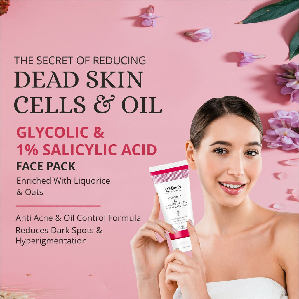 Globus Naturals Anti Acne Glycolic & 1 % Salicylic Acid Face Pack, For Acne Prone & Oily Skin | Grocsy