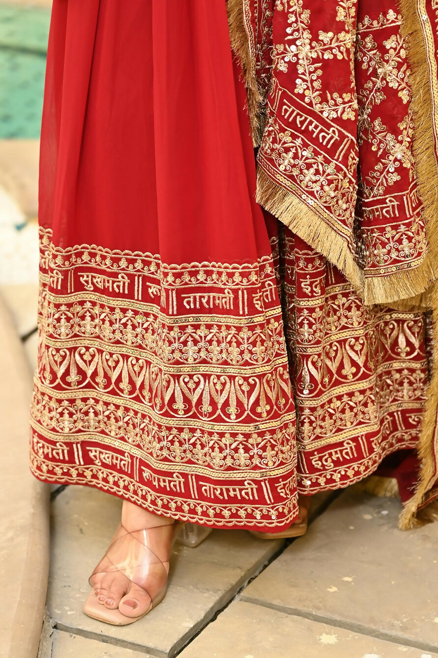 Joban Fashion Red Georgette Sequence Embroidery Work Kurta Set | Grocsy