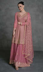 Vastranavya Mauve Embroidered Sequins Pakistani Palazzo Suit Party Wear | Grocsy