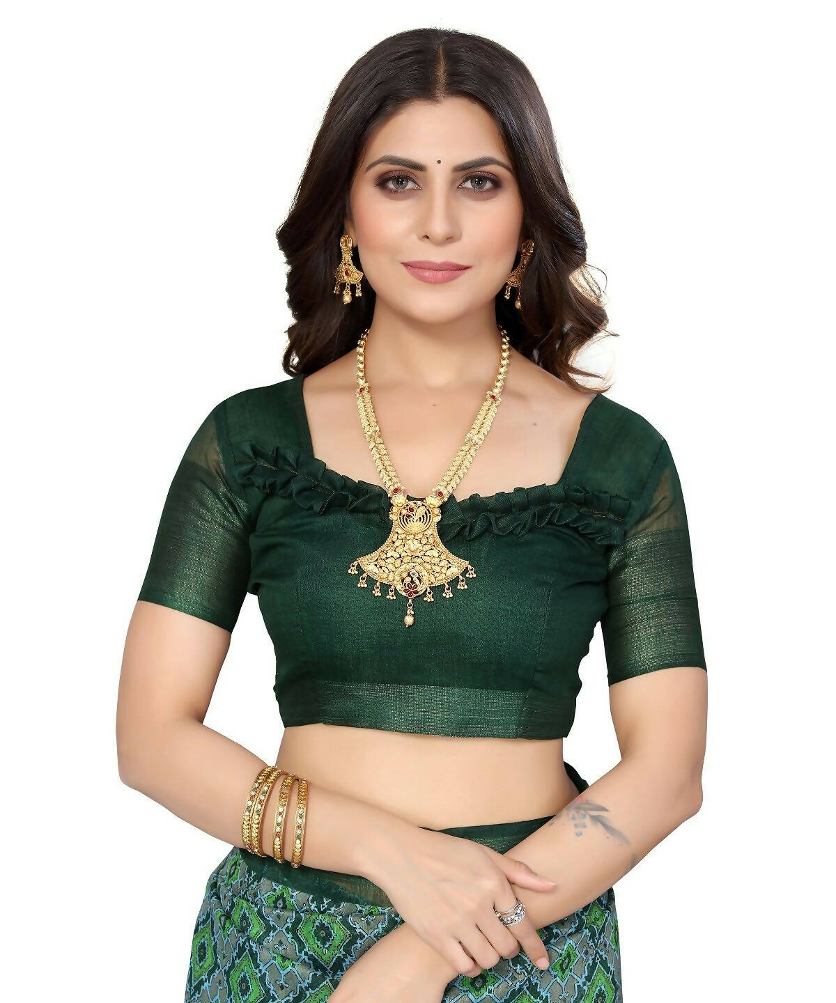 Vamika Cotton Green Jari Border Bollywood Style Saree (VASU GREEN) | Grocsy