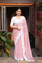 Pink Poly Georgette Ethnic Motifs Saree with Unstitched Blouse - A2M | Grocsy