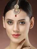 NVR Women's Gold-Polished CZ Stone-Studded Maang Tikka | Grocsy