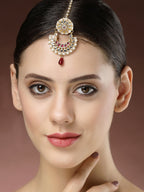 NVR Women's Gold-Polished CZ Stone-Studded Maang Tikka | Grocsy
