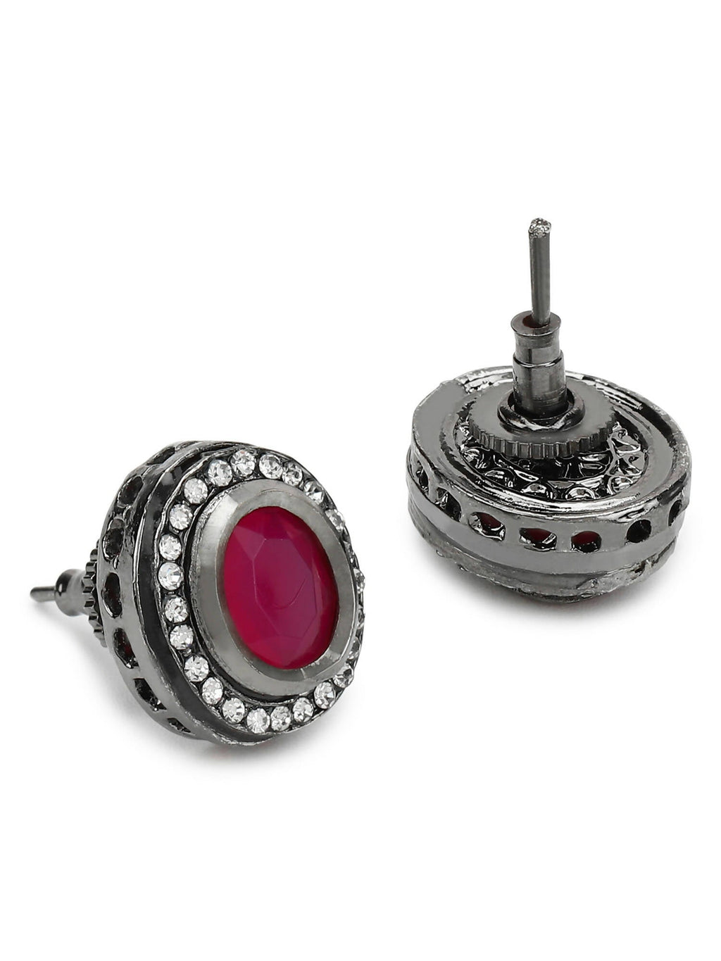 Pink Circular Studs Earrings - Ruby Raang | Grocsy