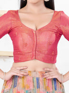 Joban Fashion Magenta Shimmer Elbow Sleeveless Front Open Blouse | Grocsy