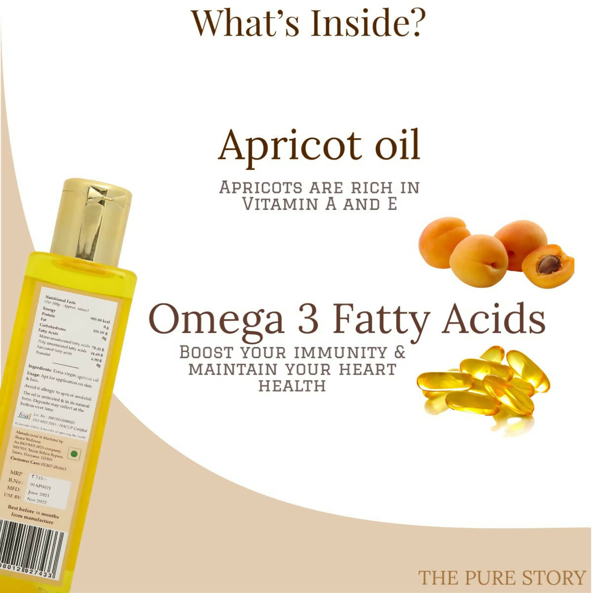 The Pure Story Natural Cold Pressed Apricot Hair Oil | Grocsy