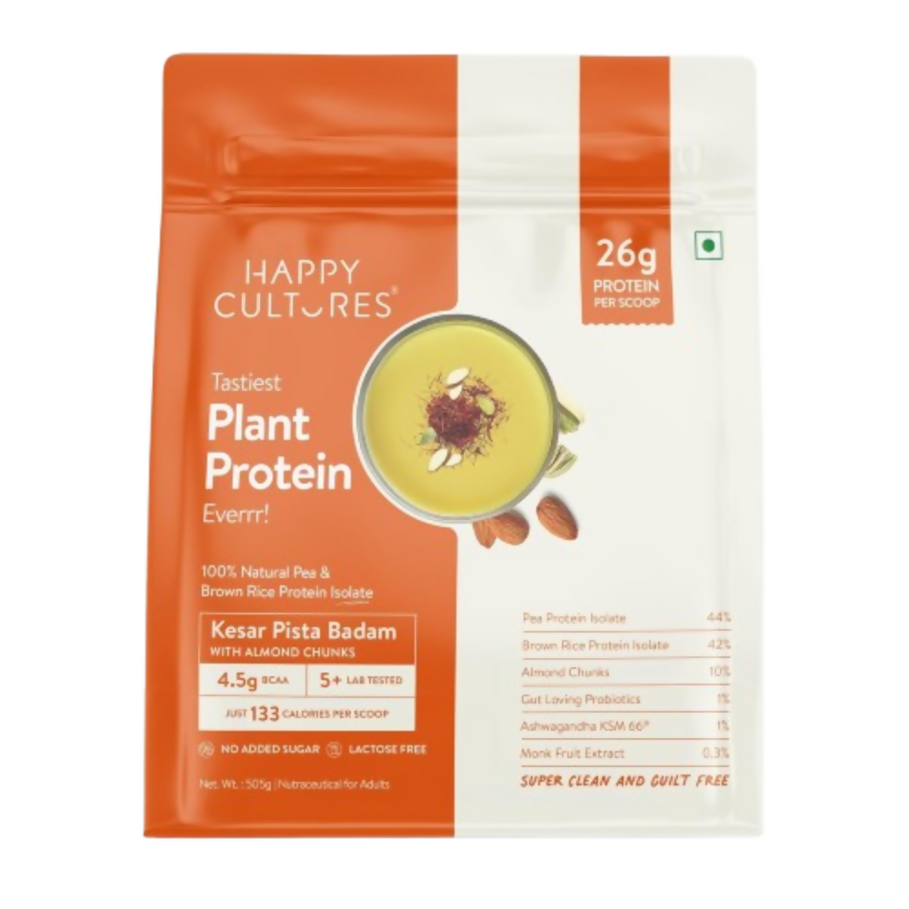 Happy Cultures 26g Tastiest Plant Protein| Kesar Badam Pista | Grocsy