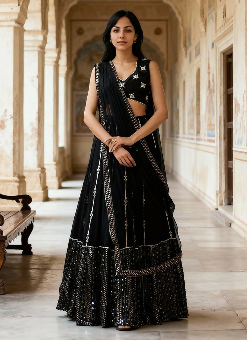 Lehenga Mart Black Gerogette Designer Bollywood Style Wedding Wear Lehenga Choli | Grocsy