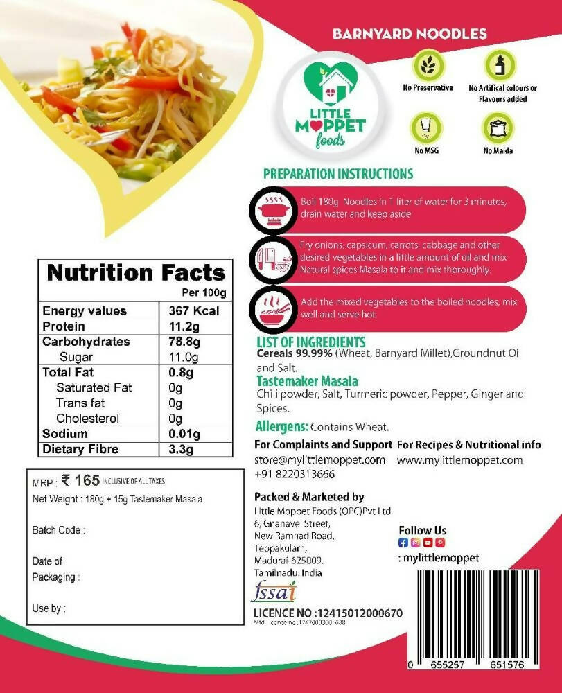 Little Moppet Foods Barnyard Millet Noodles | Grocsy
