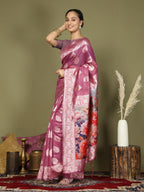 Shree Shyam Fashion Linen Cotton Pink Saree | Grocsy