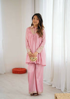 Teeya Creation Baby Pink Heavy Chinnon Silk Embroidery Work Plazo pair | Grocsy