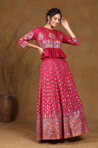 Juniper Women Burgundy Shantoon Printed Flared Lehenga Choli Sets | Grocsy
