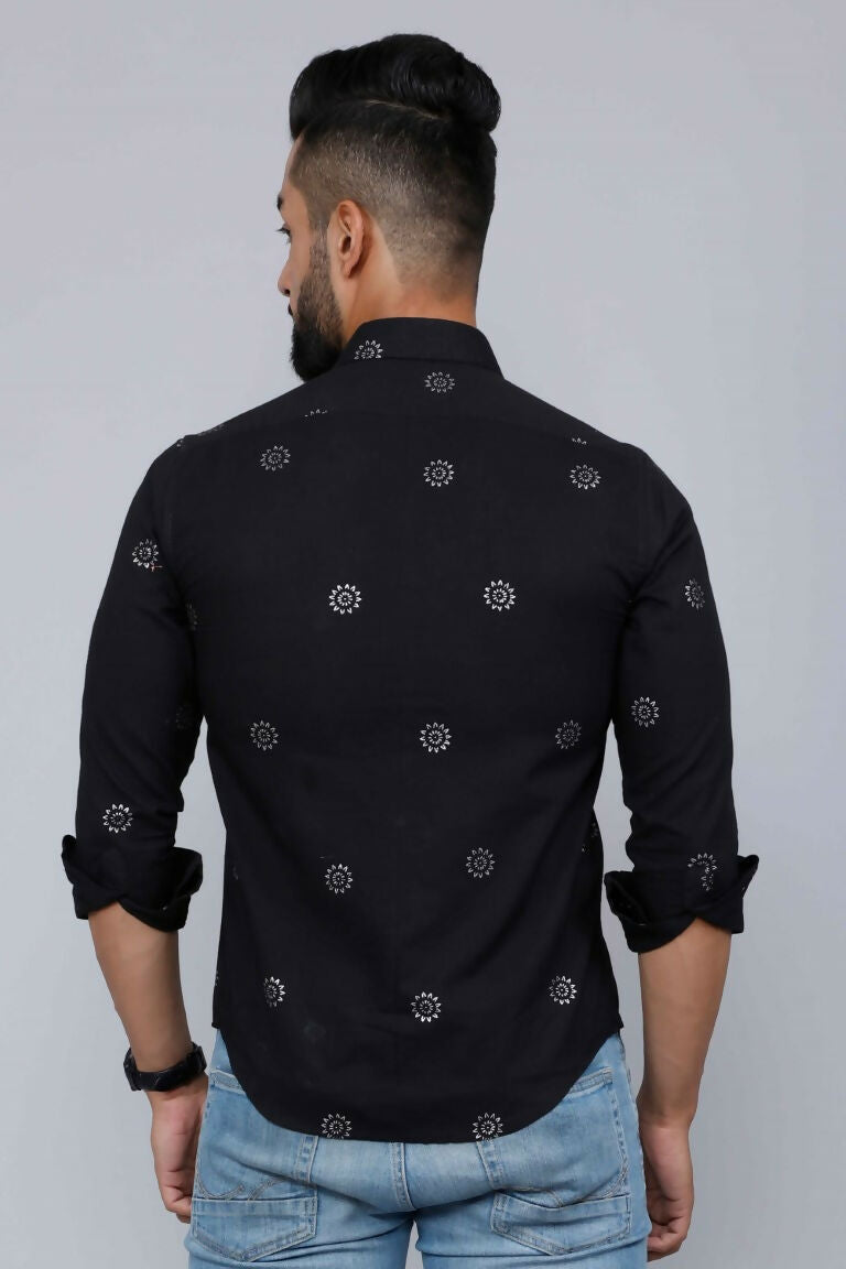 Miravan Men's Black Pure Cotton Floral Print Casual Shirt | Grocsy
