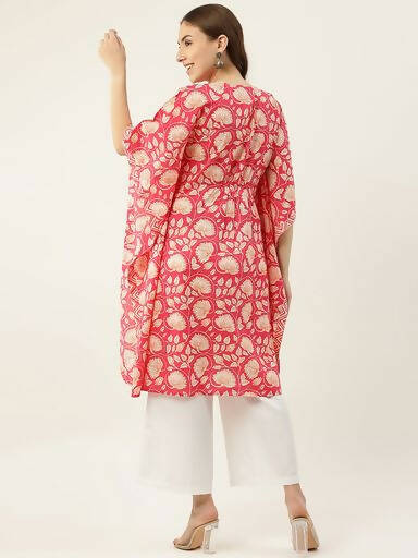 FIORRA Women's Printed Pure Cotton Kaftan Kurta - Red | Grocsy