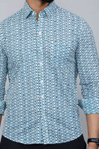 Miravan Men's White & Blue Premium Cotton Floral Print Casual Shirt | Grocsy