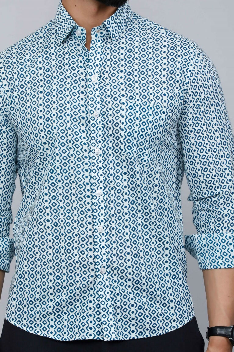 Miravan Men's White & Blue Premium Cotton Floral Print Casual Shirt | Grocsy
