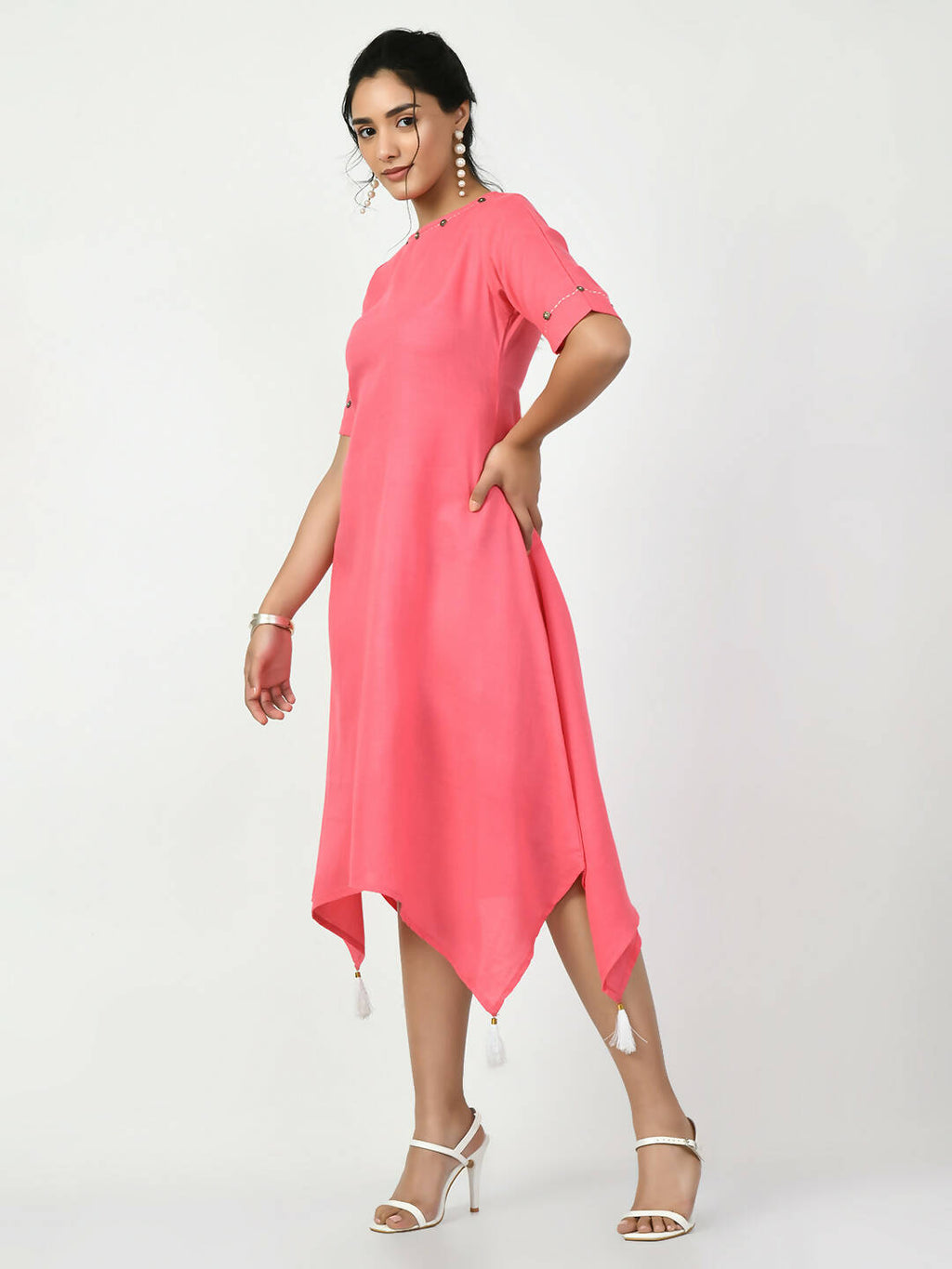 Myshka Women's Pink A-Line Solid Kurta | Grocsy