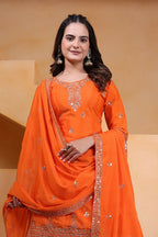 Joban Fashion Orange Silk Embroidered Sharara Set | Grocsy