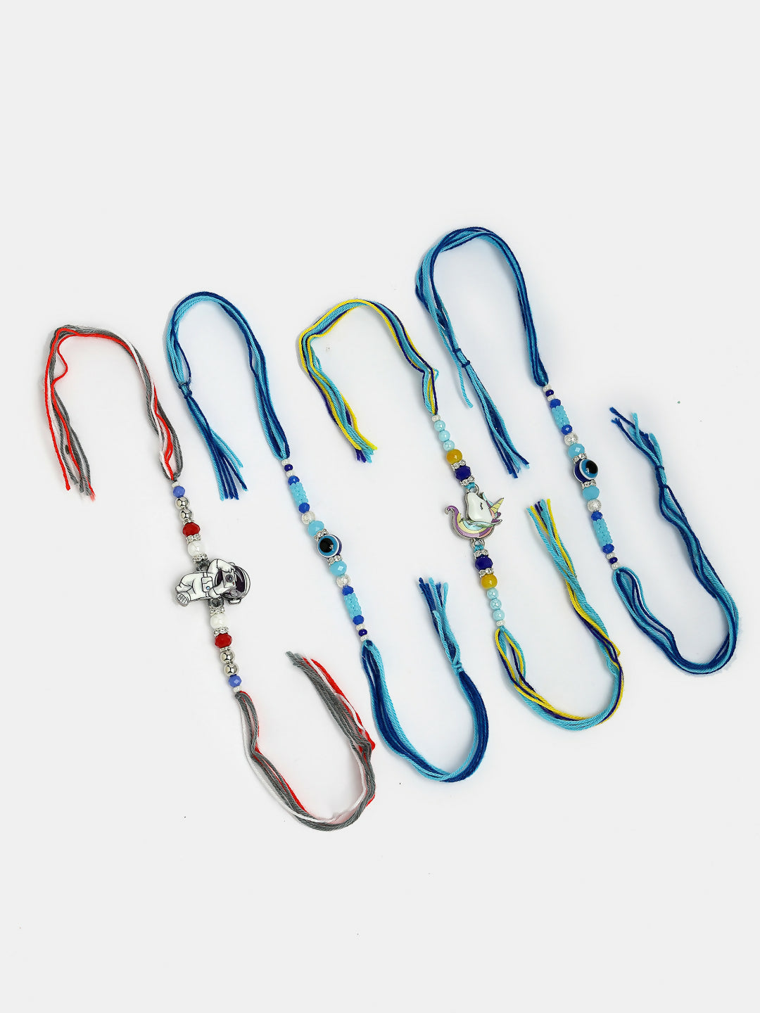 NVR Kids Set of 4 Multicolor Evil Eye & Artificial stone and beads Rakhi With Roli Chawal & Chocolate | Grocsy