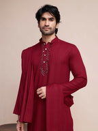 Vastranavya Traditional Festival Wear Viscose Thread & Sequence Embroidered Work Kurta Pant Set - Maroon | Grocsy
