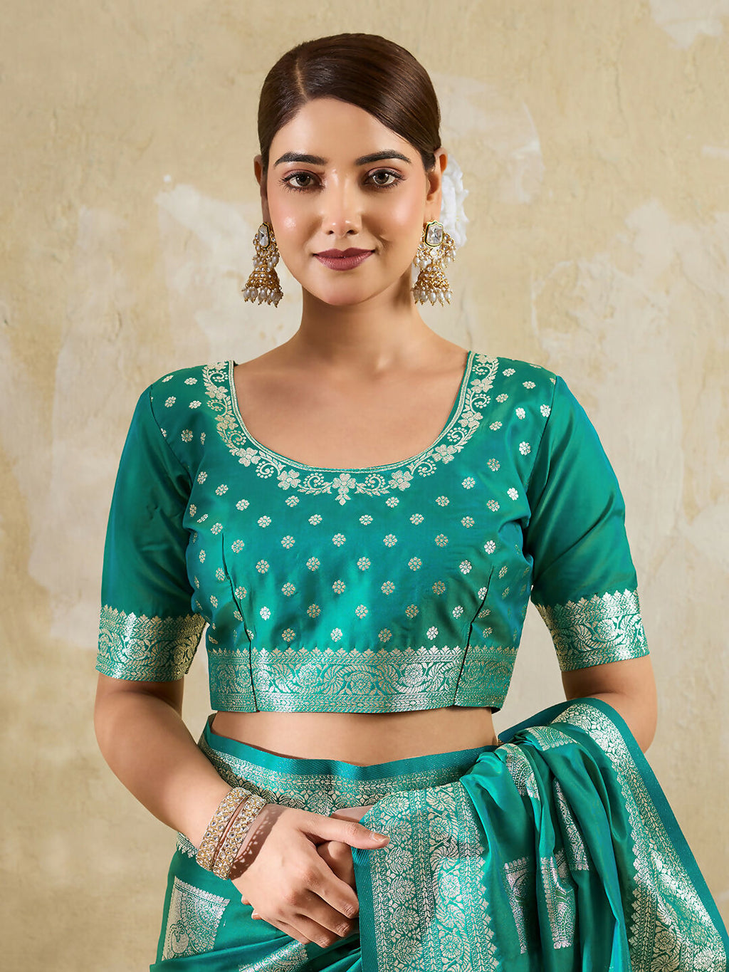 Shree Shyam Fashion Sea Green Silk Blend Saree | Grocsy