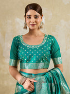 Shree Shyam Fashion Sea Green Silk Blend Saree | Grocsy