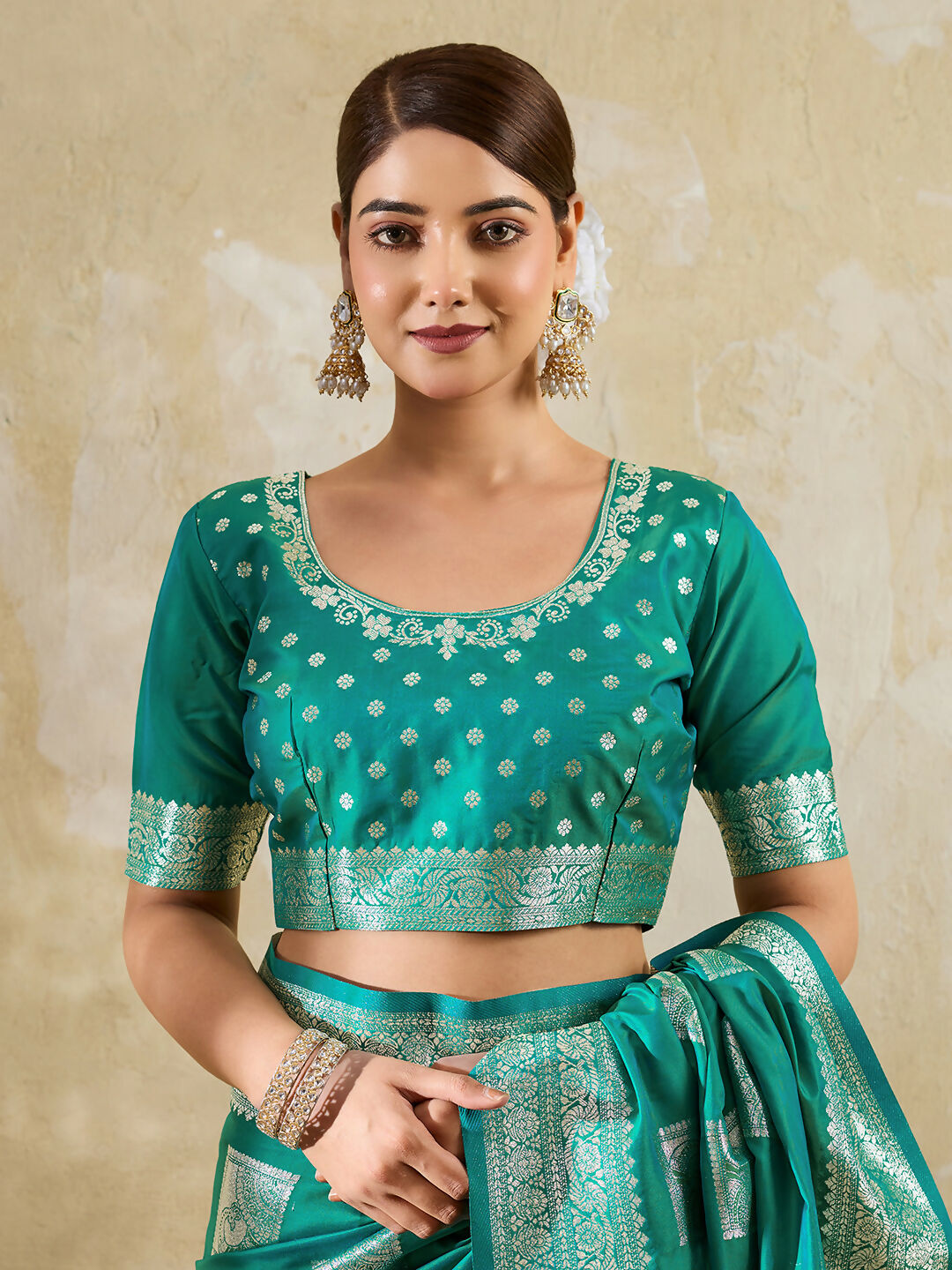 Shree Shyam Fashion Sea Green Silk Blend Saree | Grocsy