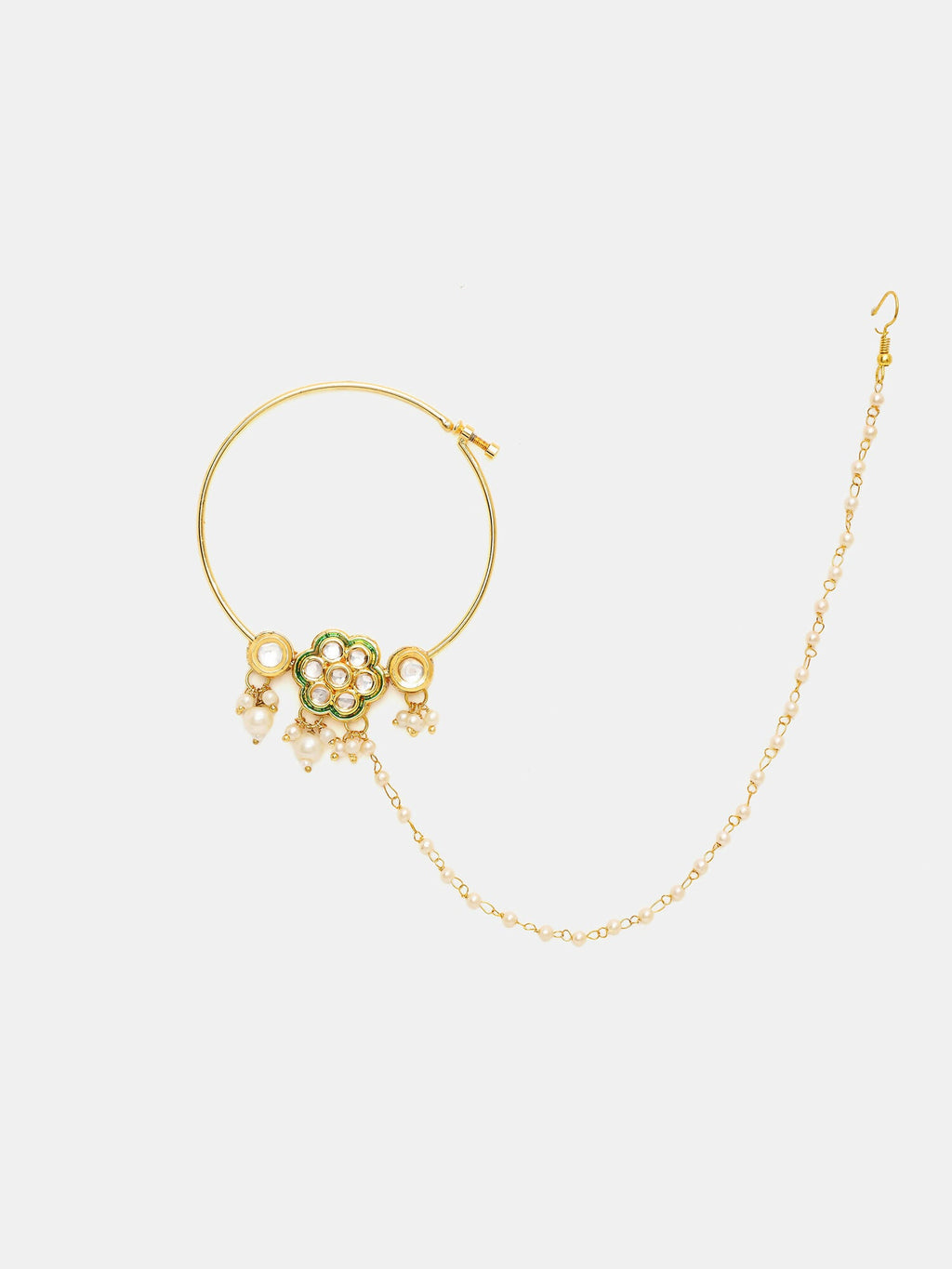 Ruby Raang 22k Gold Polished Kundan Maharani Nose Ring (Clip On) | Grocsy