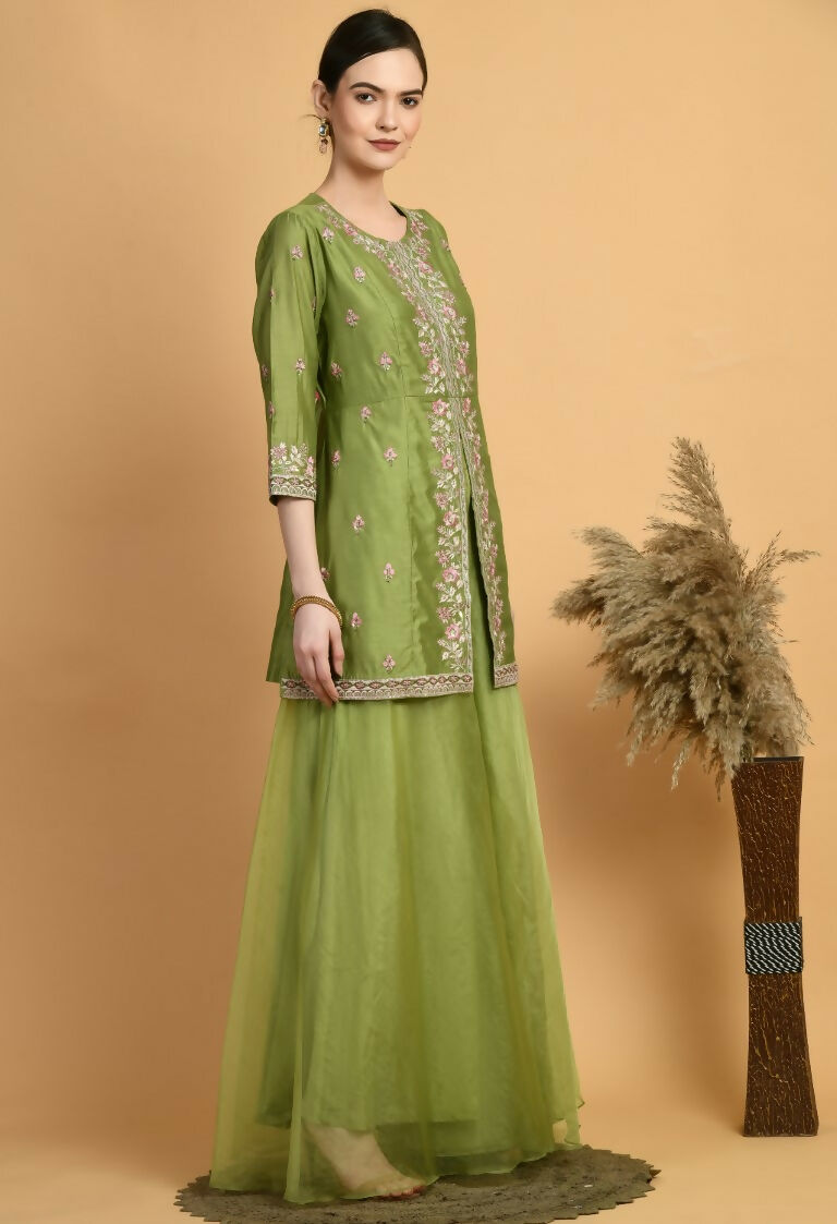 Joban Fashion Green Chanderi Kurta Set | Grocsy