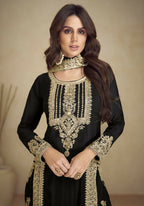 Vastranavya Gorgeous Black Faux Georgette with Embroidery 3mm Sequence & Coding Work Pakistani Straight Pant Suit | Grocsy
