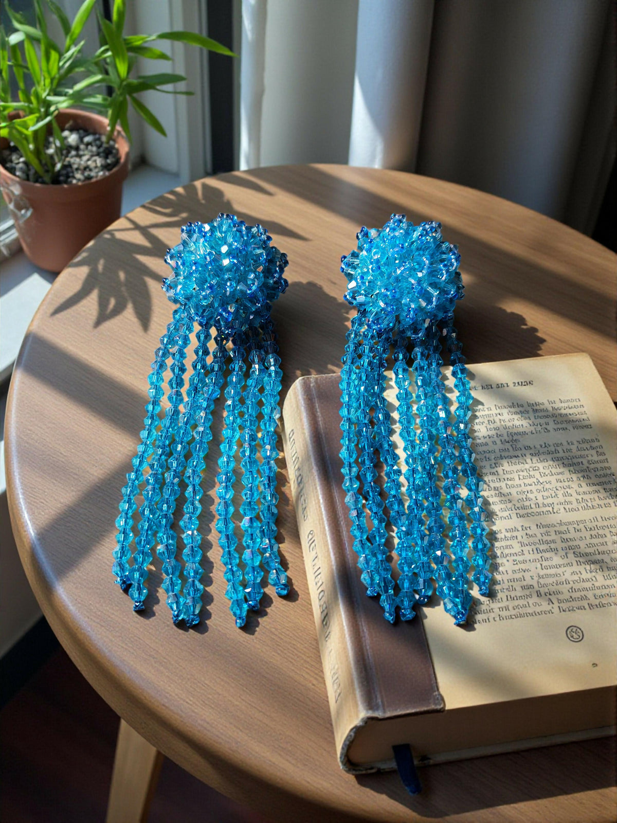 Inhanns Handmade Crystal Waterfall Earrings - Long - Sky Blue | Grocsy
