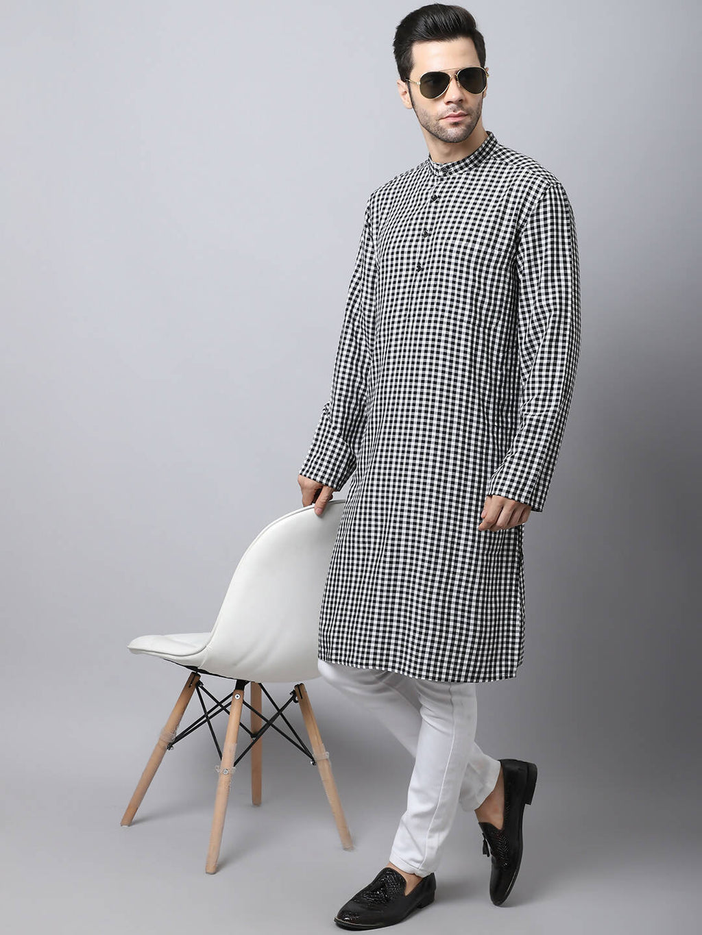 Even Apparels Multi Pure Cotton Men's Kurta With Band Collar | Grocsy