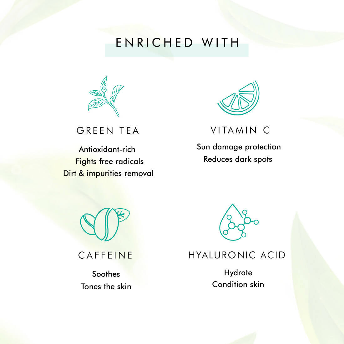 mCaffeine Green Tea Face Wash with Vitamin C & Hyaluronic Acid | Grocsy