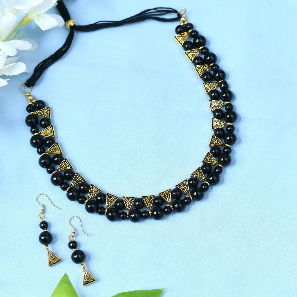 Mominos Fashion Johar Kamal Gold-Polished Brass Finish Pearls Work Choker For Women (Black) | Grocsy