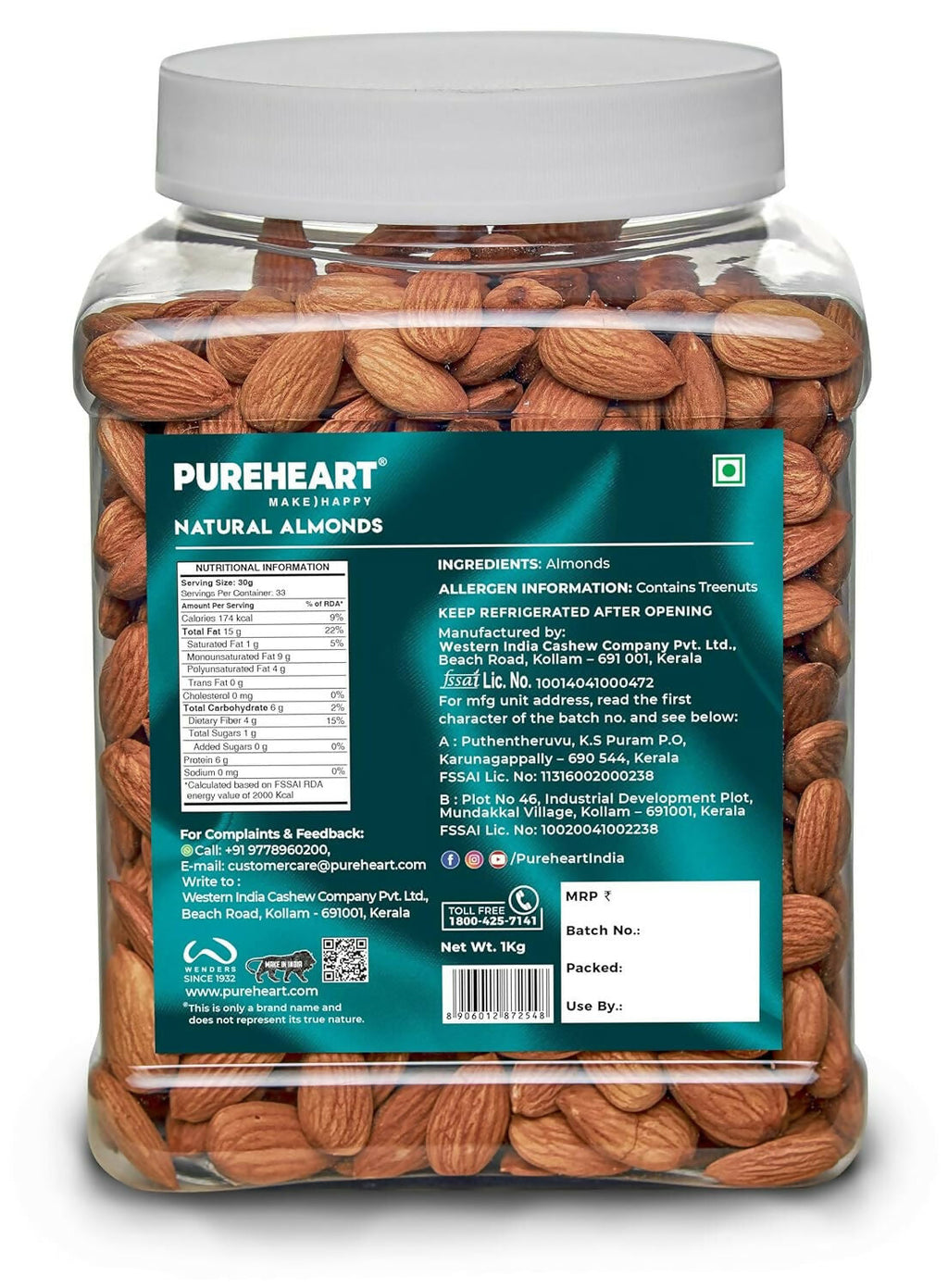 Pureheart Nutreat Natural Almonds | Grocsy