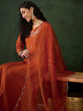 Sangria Embroidered A-Line Kurta & Trousers With Dupatta | Grocsy